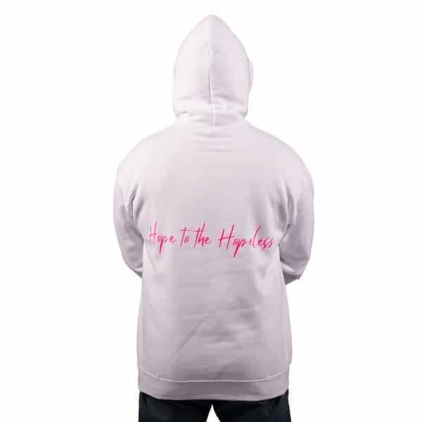 ATO White Hoodie with Pink slogan on back